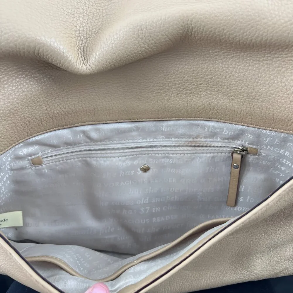 Kate Spade Fold Over Zipper Clutch Handbag Camel‎ Tan Leather